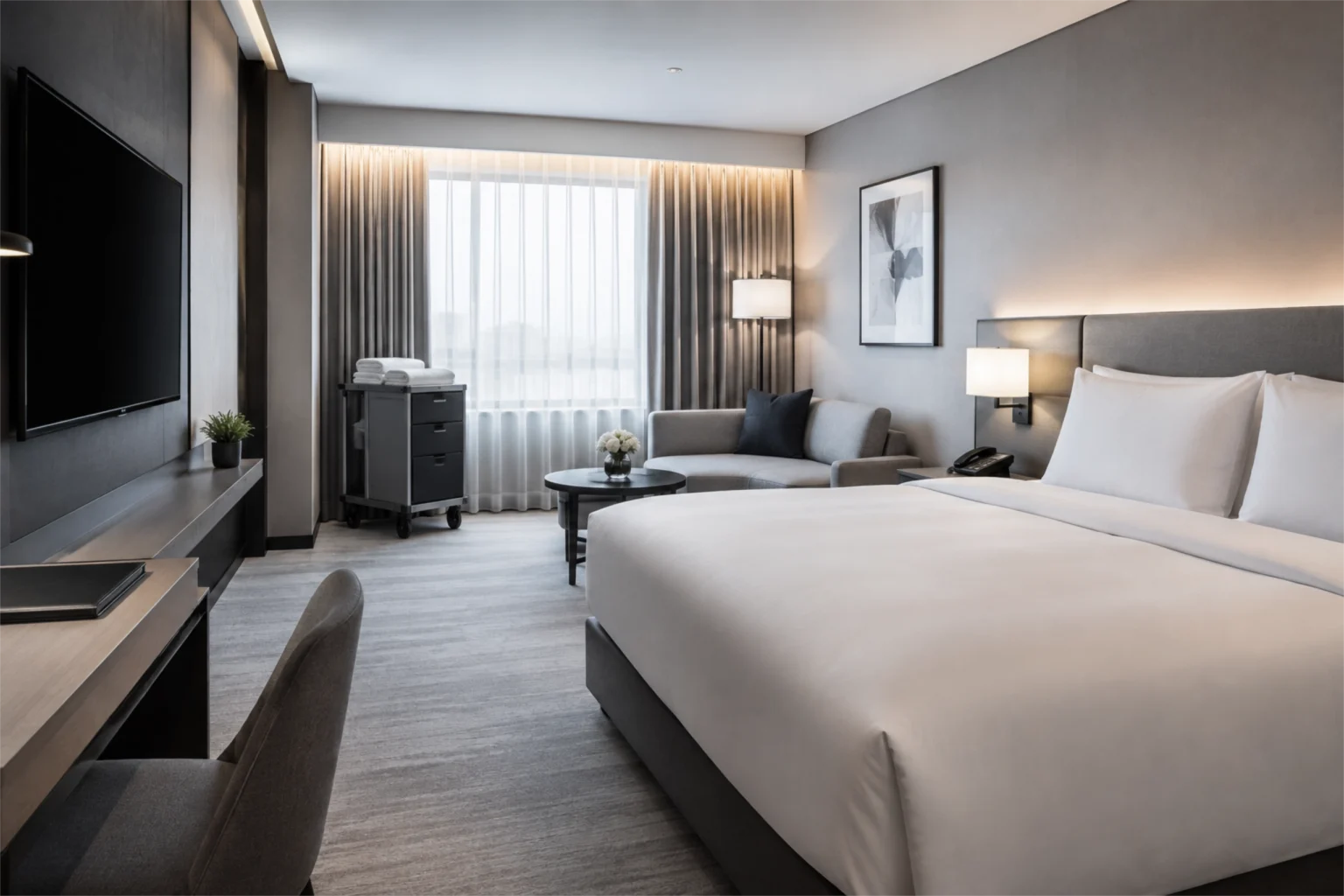 Nowoczesny hotel z personelem housekeeping i rozwiązaniami RMK Group do utrzymania czystości